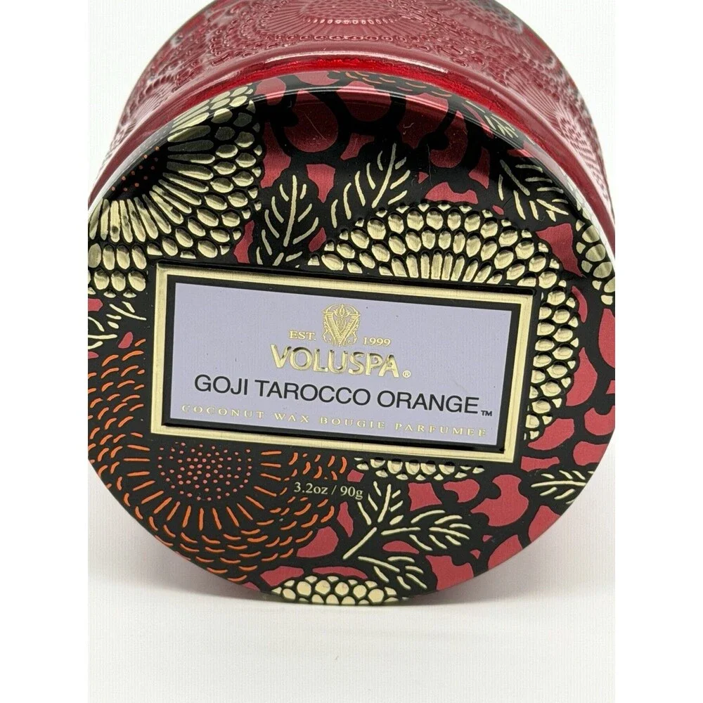 Voluspa Goji Tarocco Orange Candle 3.2oz Japonica Red Glass Jar NEW